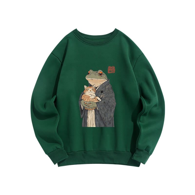 Unisex A Frog Holding A Cat  Print Long Sleeve Crew Neck Sweatshirt - Green - US16-18(2XL) - image 6