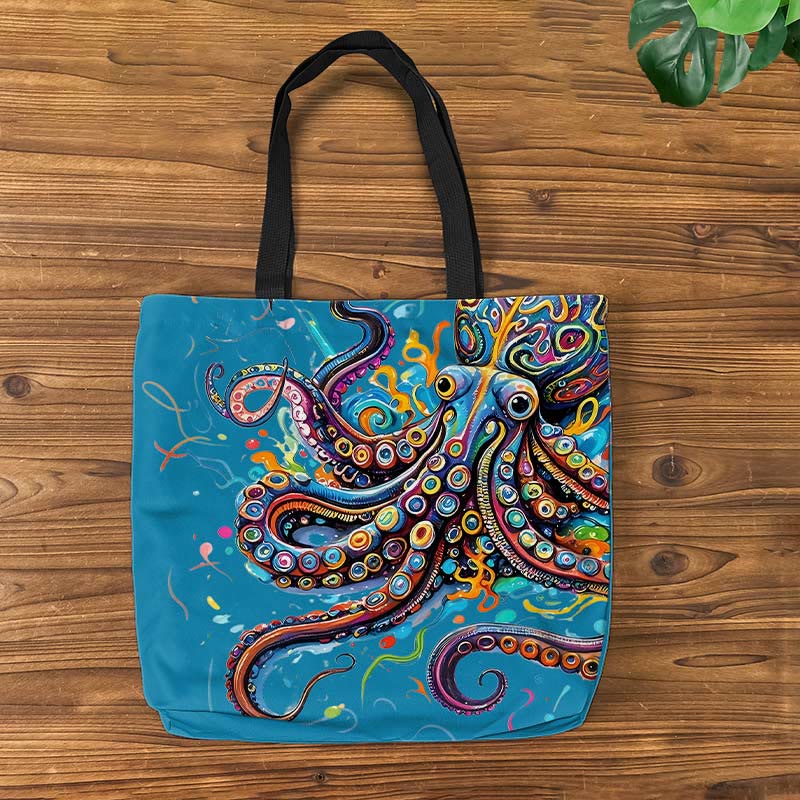 Vintage Rainbow Octopus Art Print Bag - Lake Blue - one size - image 3