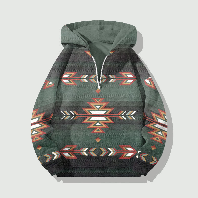 Unisex Geometric Patterns Art Print Half Zip Hoodie - Green - US32-34(5XL) - image 4