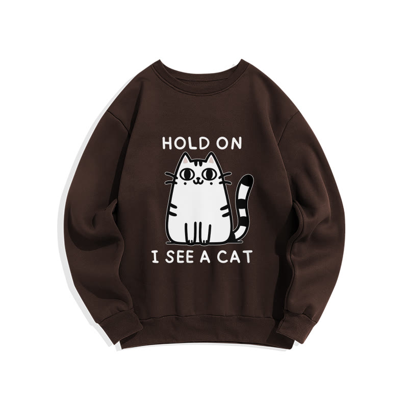 Unisex Fun Slogan Cat Print Long Sleeve Crew Neck Sweatshirt - Coffee - US16-18(2XL) - image 8