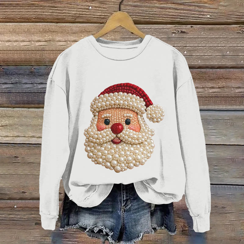 Santa Claus Jewelry Print Long Sleeved Sweatshirt - White - US16-18(2XL) - image 4