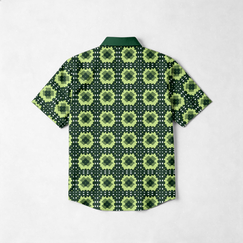 Vacation Contrast Collar Geometric Print Cotton Shirt - image 10