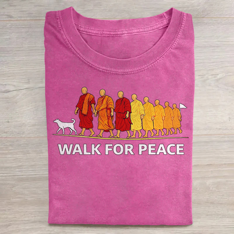 unisex Walk for Peace Monk Pattern Art Print Acid Washed T-shirt - Pink - US20-22(3XL) - image 8