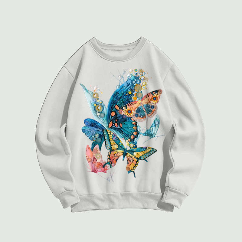Creative Colorful Butterfly Print Long Sleeved Sweatshirt - White - US16-18(2XL) - image 3