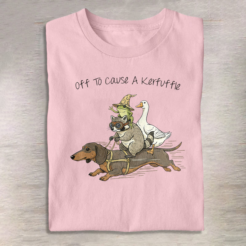 Funny Raccoon Goose Frog And Wiener Dog Print Pattern Cotton Print T-shirt - Pink - US16-18(2XL) - image 12