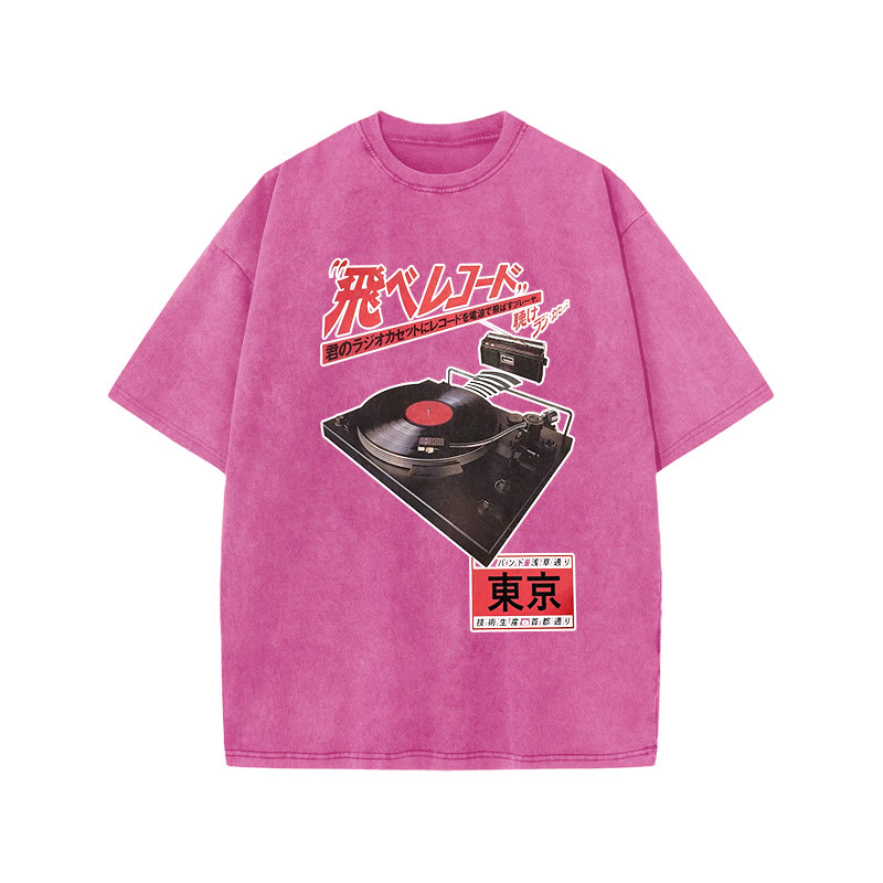 Vintage Japanese Phonograph Print Acid Washed T-shirt - Pink - US20-22(3XL) - image 7
