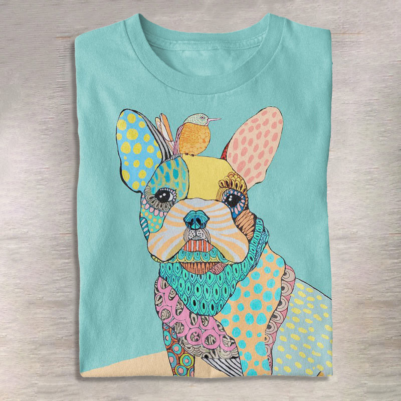 Patchwork Cute French Bulldog Print Comfy Tshirt
