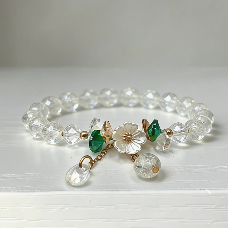 Romantic Sakura Cherry Blossoms Glass Bead Stretch Bracelet - White - 13-14cm - image 6