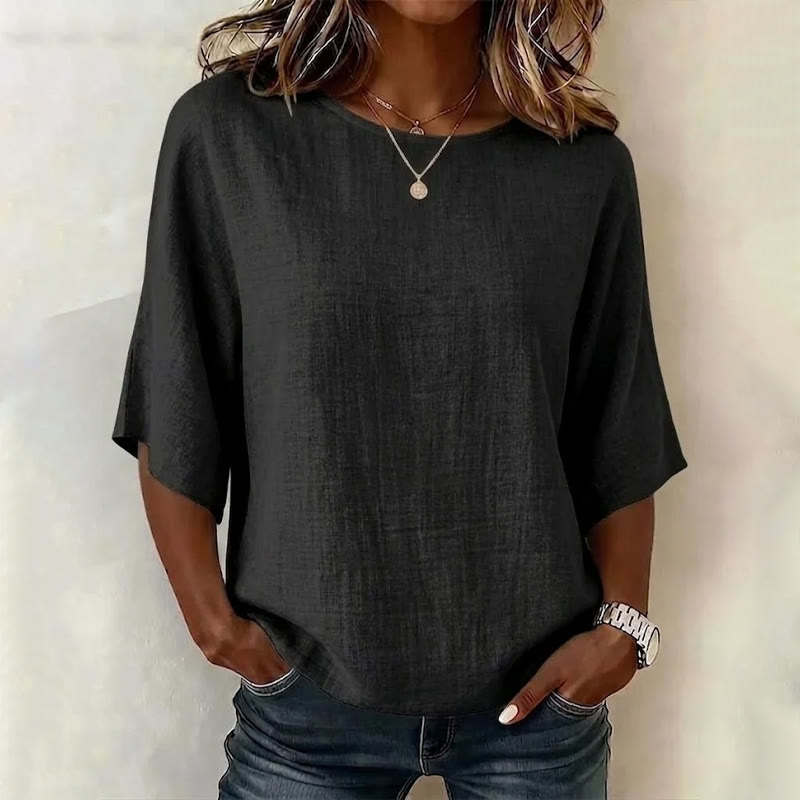 Elegant Solid Print 3/4 Sleeve Casual Blouse - Black - 4XL - image 4