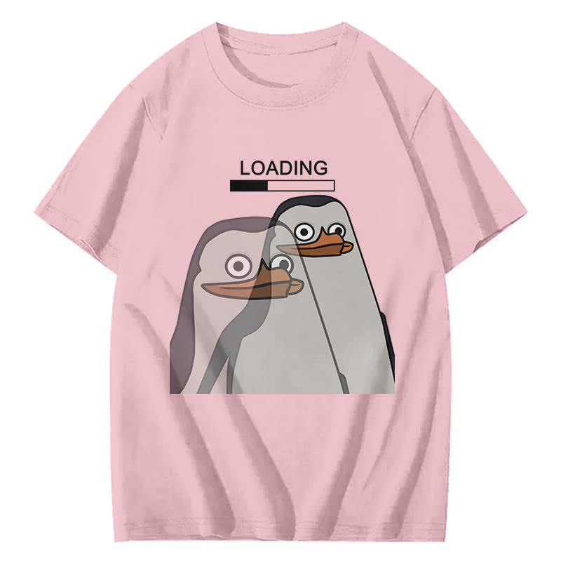 Unisex Loading Penguin Print Short Sleeved Crew Neck T-Shirt - Pink - 2XL - image 7