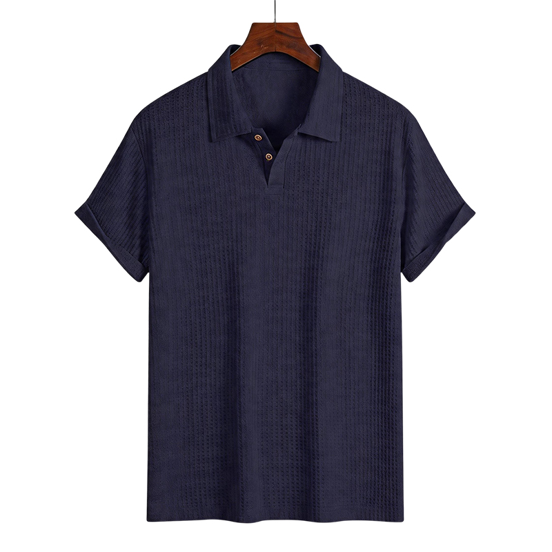Solid Color Short Sleeve Lapel Polo Shirt - Navy Blue - 2XL - image 6