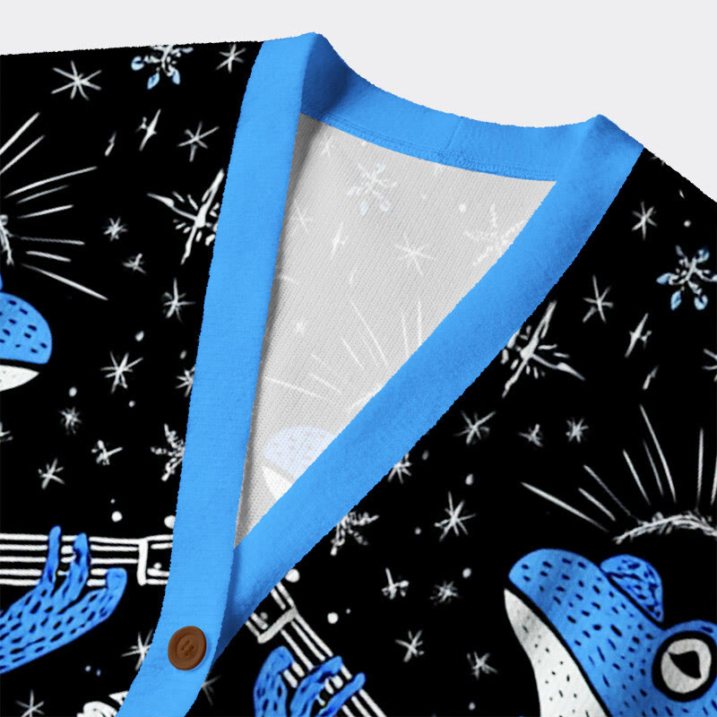 Rocking Frog And Flower Pattern Long Sleeved Sweater Cardigan - image 3