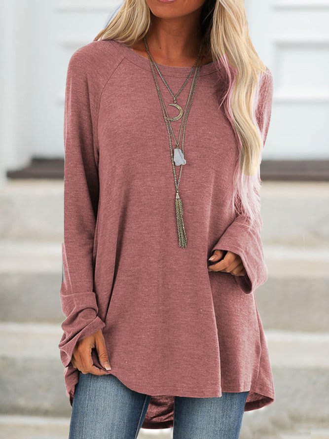 Women's Plus Size Solid Color Round Neck Long Sleeve Casual Tunic Top  - Pink - 5XL - image 19