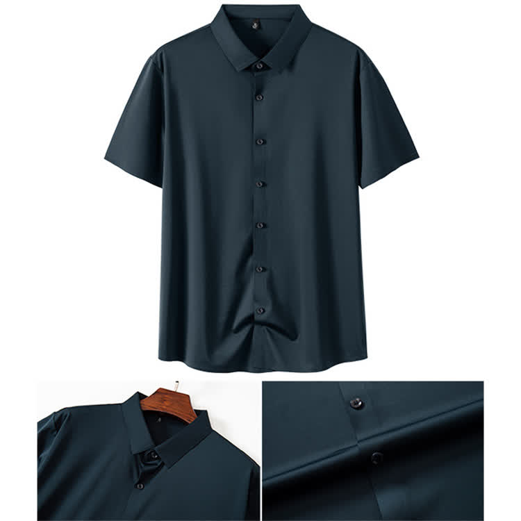 Gentle Office Man High Elasticity Non-iron Short-sleeve Thin Shirt - Blue - 3XL - image 22