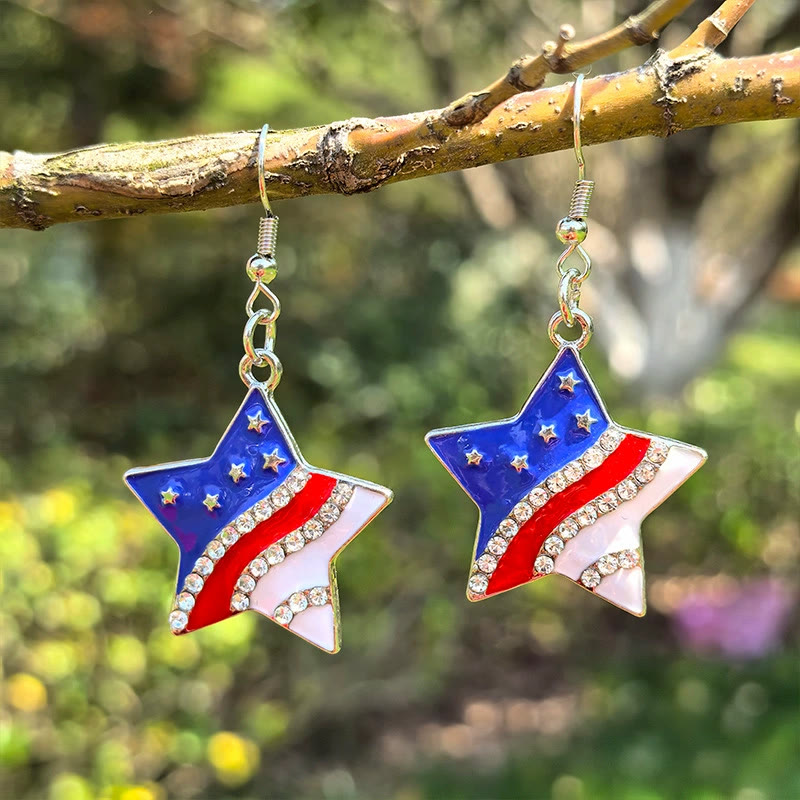Independence Day USA Heart Stars Wing Alloy Earrings - Star - one size - image 4