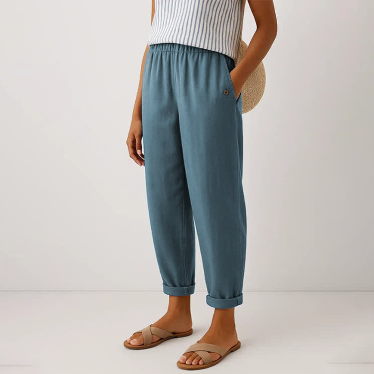Elegant Solid Cozy Casual Pocket Pants  - Light Blue - 5XL - image 8