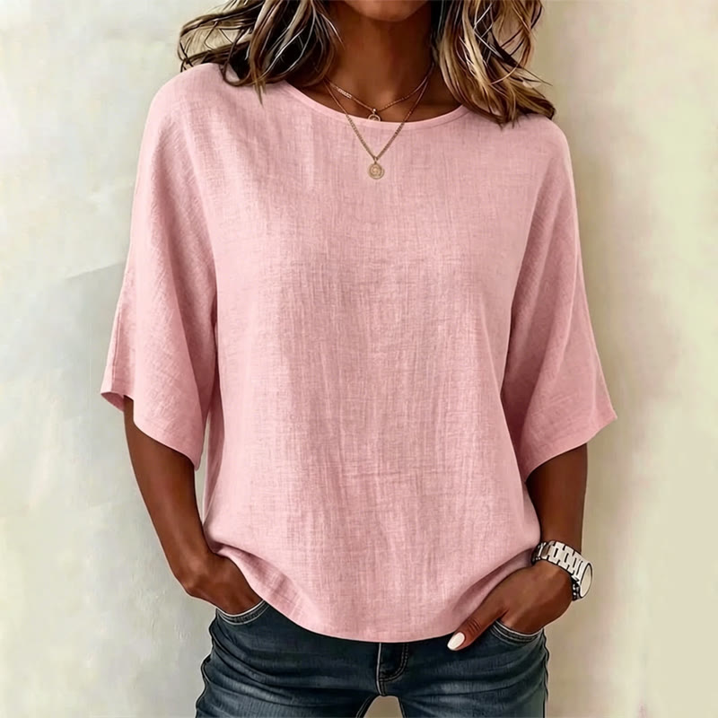 Elegant Solid Print 3/4 Sleeve Casual Blouse - Pink - 4XL - image 10
