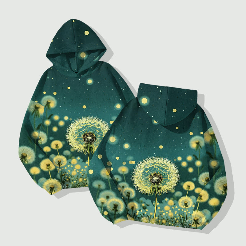 Vintage Starry Dandelion Art Print Long Sleeve Hoodie - image 4