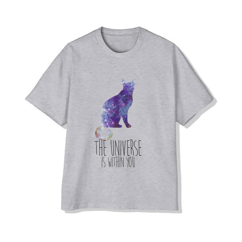 Unisex Aurora Cat Print Short Sleeved Crew Neck T-shirt - Grey - 2XL - image 4