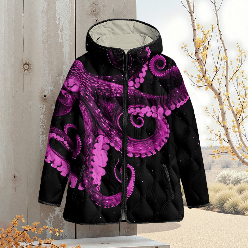 Three-dimensional Creative Octopus Art Print Zipper Jackets - Rose - 4XL - image 4