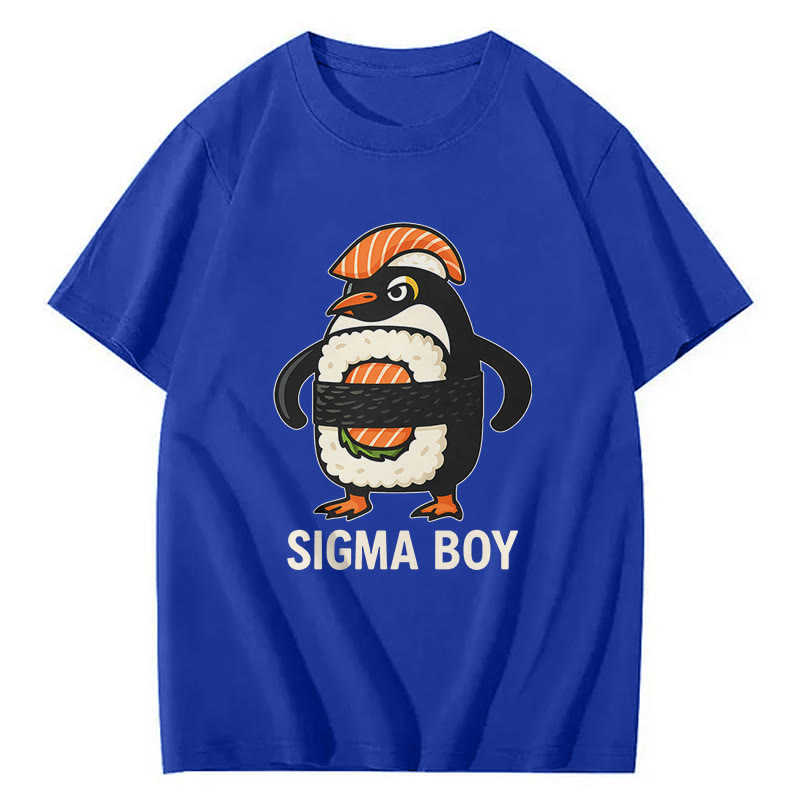 Sigma Boy Sushi Penguin Print Short Sleeved Crew Neck T-Shirt - Royal Blue - 2XL - image 5