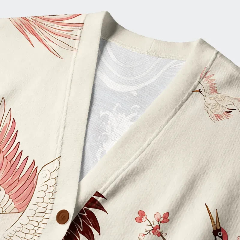 Cranes Dancing On The Waves Long Sleeved Sweater Cardigan - image 3