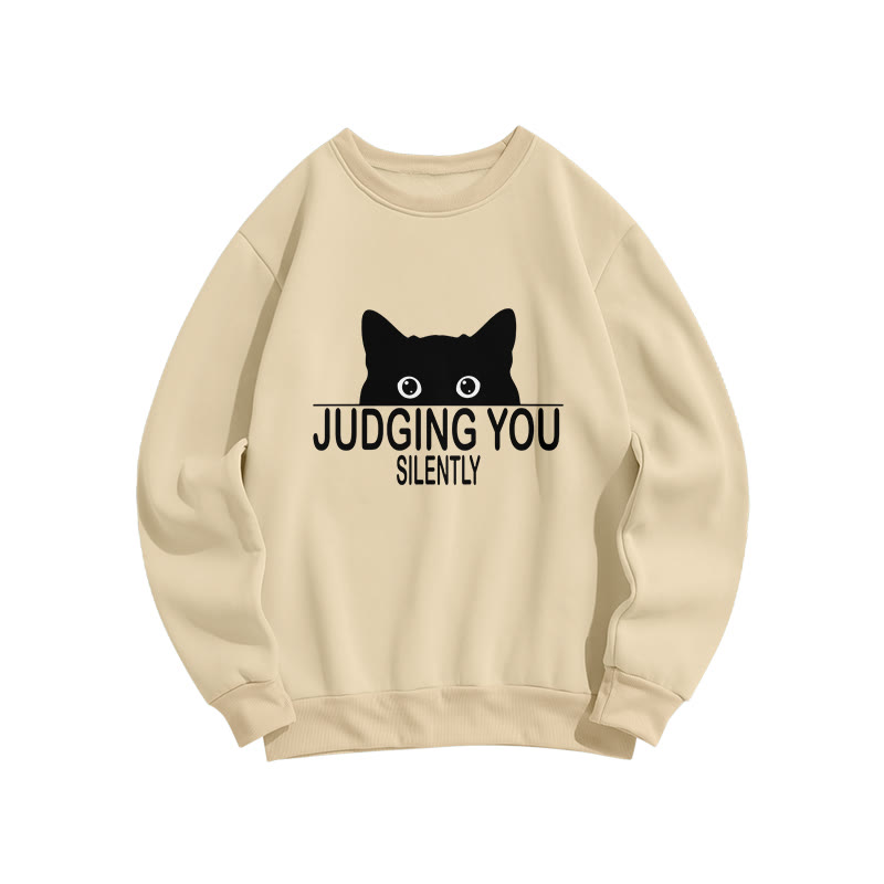 Unisex Cat Judge You Silently Disdain Print Long Sleeve Crew Neck Sweatshirt - Apricot - US16-18(2XL) - image 4