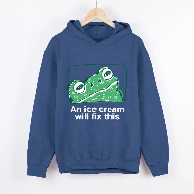 Unisex An Ice Cream Will Fix This Frog Pattern Long Sleeved Hoodie - Dark Blue - US44-46(8XL) - image 4