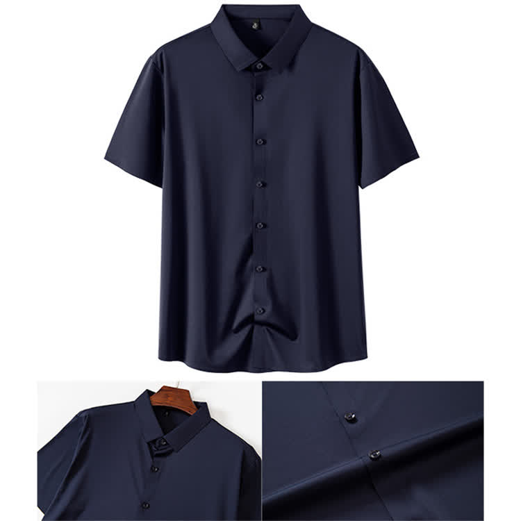 Gentle Office Man High Elasticity Non-iron Short-sleeve Thin Shirt - Navy Blue - 3XL - image 25