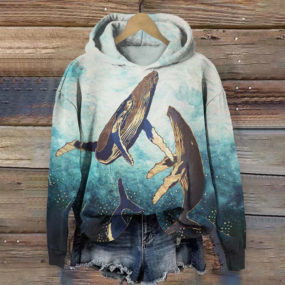 Vintage Whale Watercolor Print Hoodie