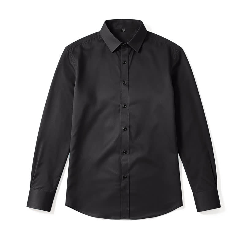 Men's Solid Color Long Sleeve Dress Shirt - Black - 48 - image 4