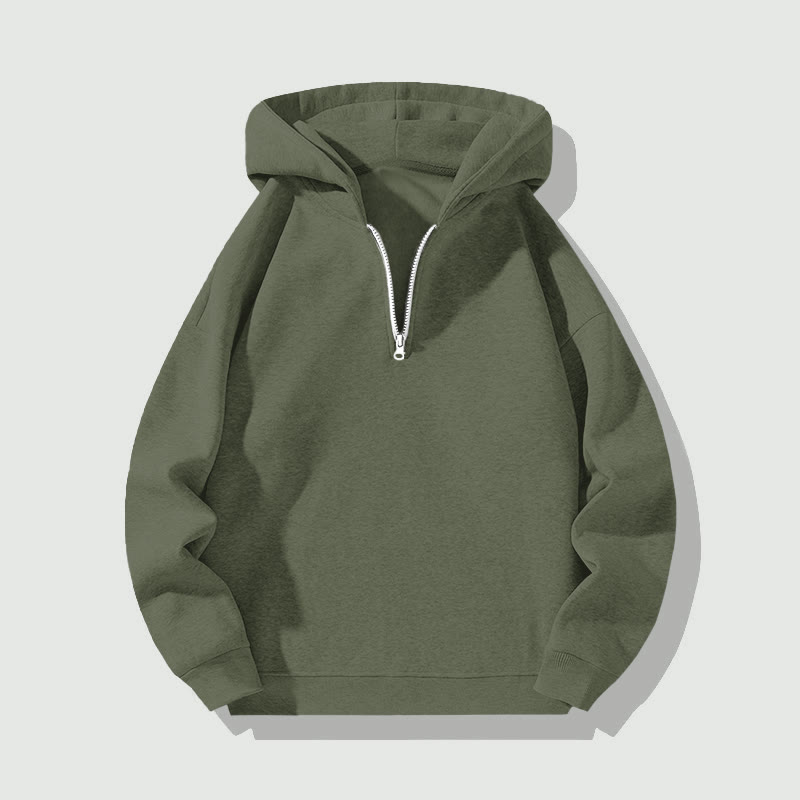 Unisex Casual Solid Color Half Zip Hoodie - Olive Green - US32-34(5XL) - image 6