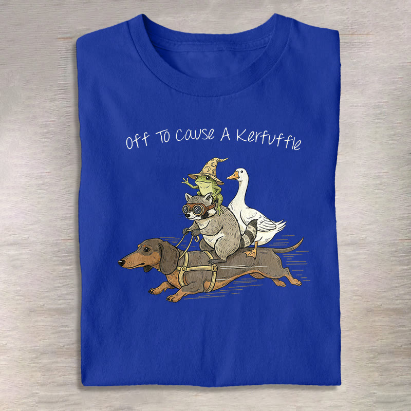 Funny Raccoon Goose Frog And Wiener Dog Print Pattern Cotton Print T-shirt - Royal Blue - US16-18(2XL) - image 11