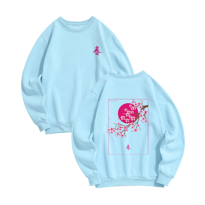 Unisex Spring Blossom Print Long-Sleeved Crew Neck Sweatshirt - Blue - US16-18(2XL) - image 4