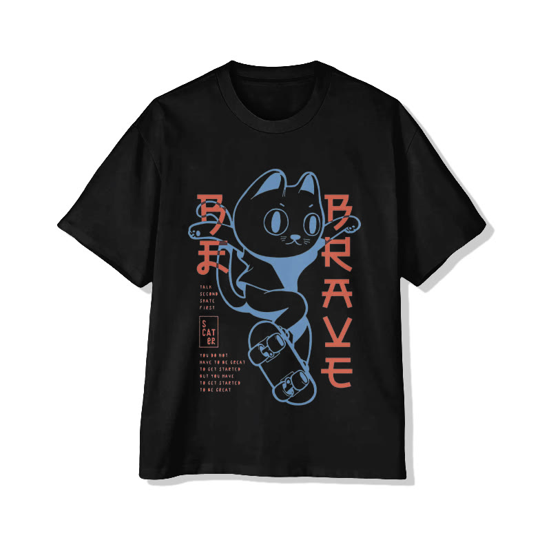 Unisex Funny Skateboarding Cat Print Short Sleeve Crew Neck T-Shirt - Black - 2XL - image 4