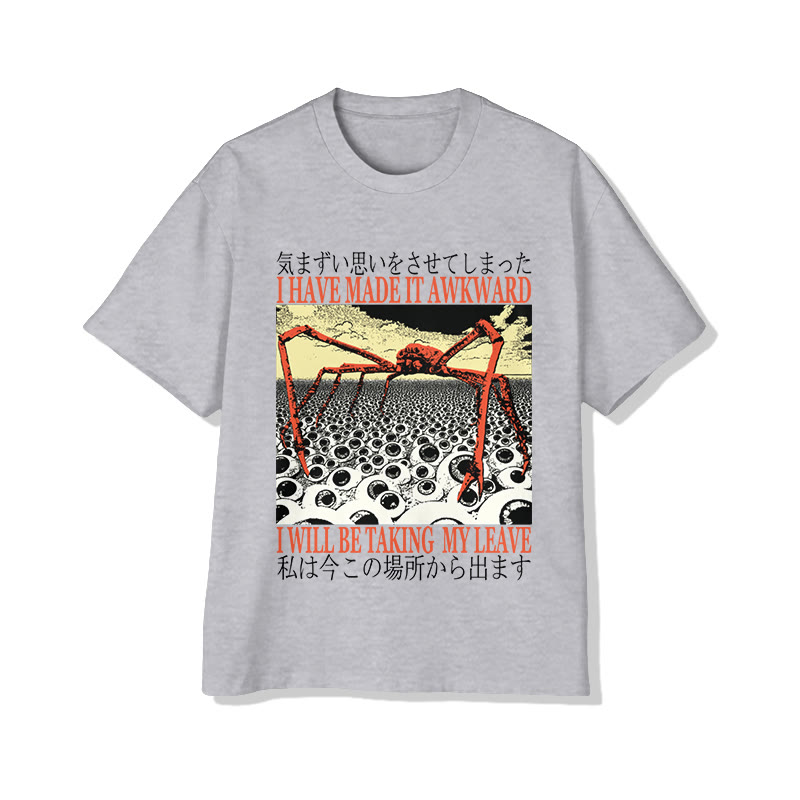 Unisex Vintage Japanese Spider Crab Print Short Sleeve Crew Neck T-Shirt - Grey - 2XL - image 3