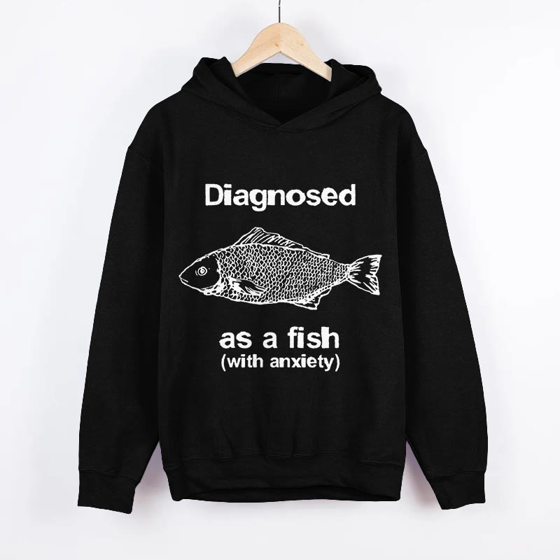Unisex Diagnosed As A Fish With Anxiety Pattern Long Sleeved Hoodie - Black - US44-46(8XL) - image 5