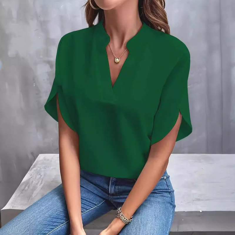 Elegant Solid Tulip Hlaf-sleeves V-neck Blouse - Green - 2XL - image 4