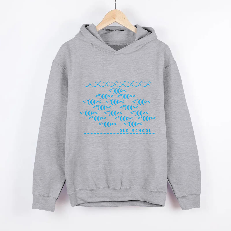 Unisex Old School Fish Geek Print Long Sleeved Hoodie - Grey - US44-46(8XL) - image 4