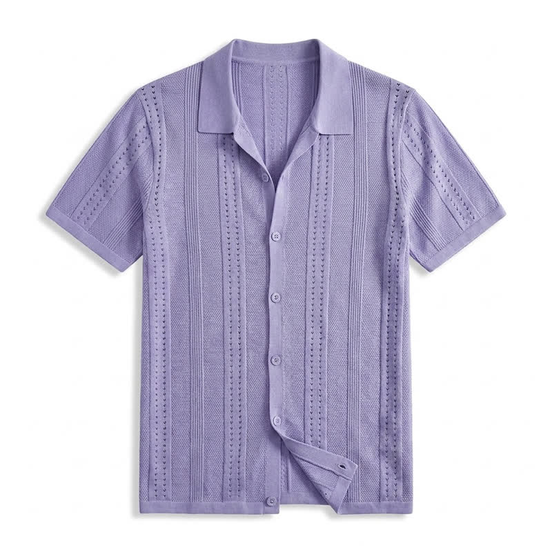 Men's Solid Color Knit Collared Short Sleeve Button Up Polo Shirt - Light Purple - 4XL - image 20