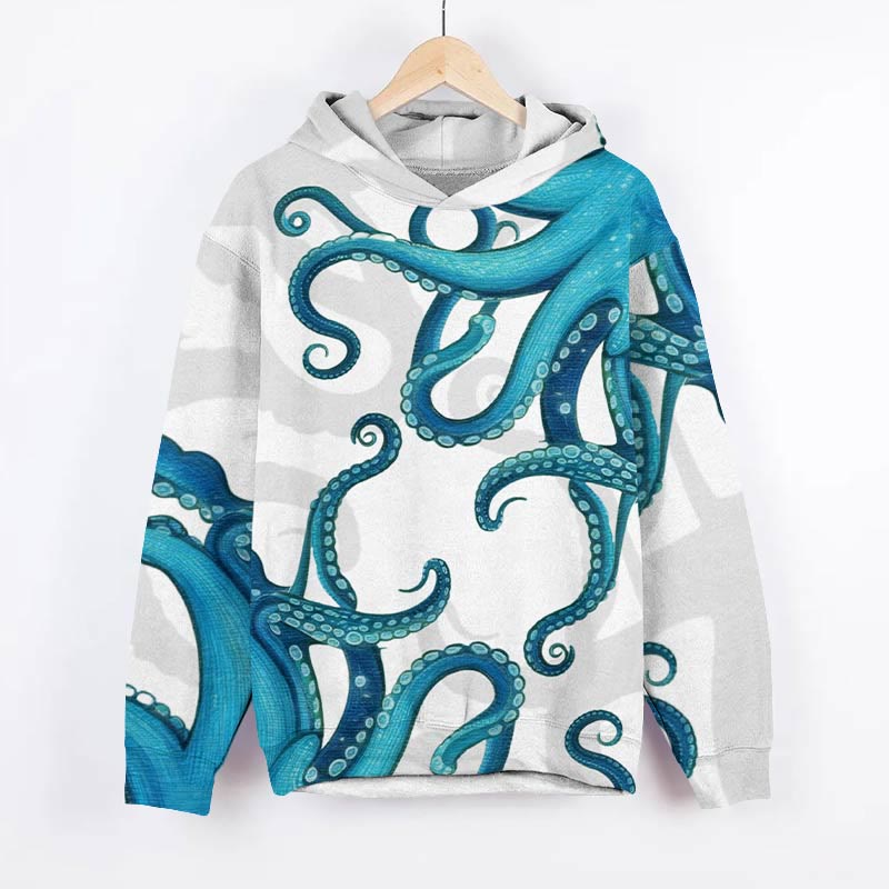 Octopus Tentacles Art Print Long Sleeve Hoodie - White - US44-46(8XL) - image 3