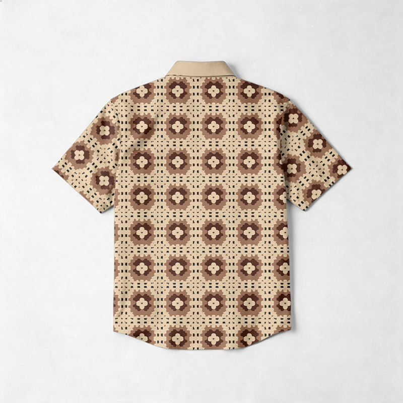 Vacation Contrast Collar Geometric Print Cotton Shirt - image 8
