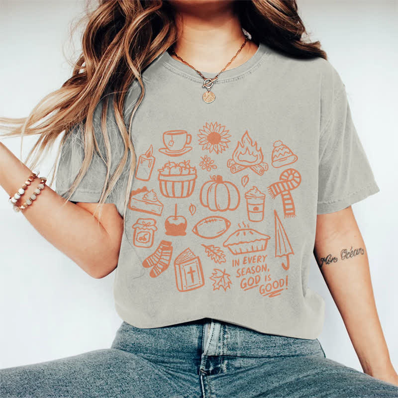 100% Cotton Women's In Every Season, God Is Good! Art Print Casual T-shirt - Warm Grey - 2XL - image 5