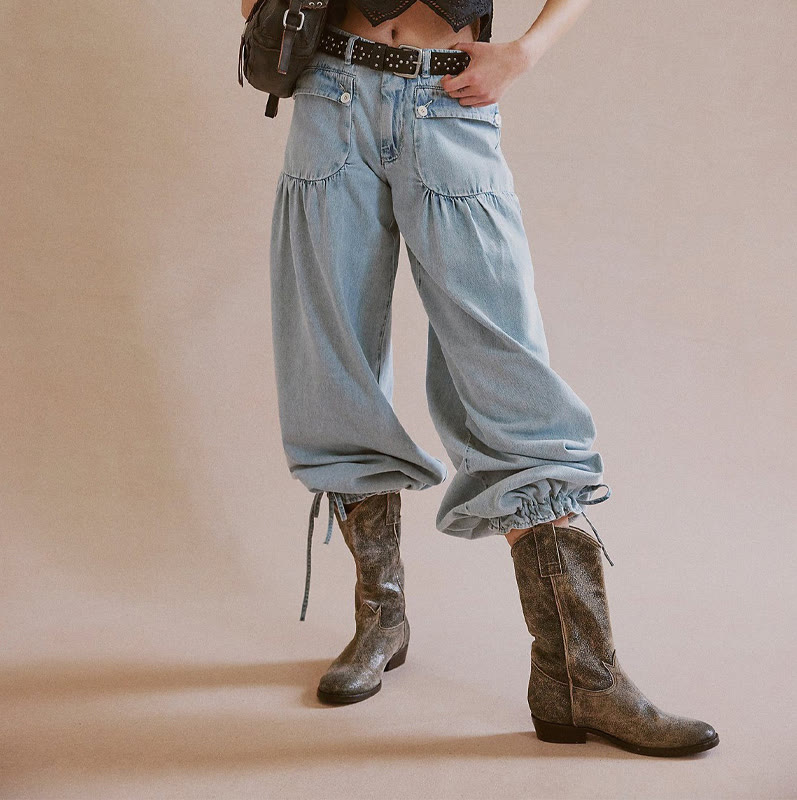 Vintage Drawstring Tie&pocket  Lantern Jeans - image 4