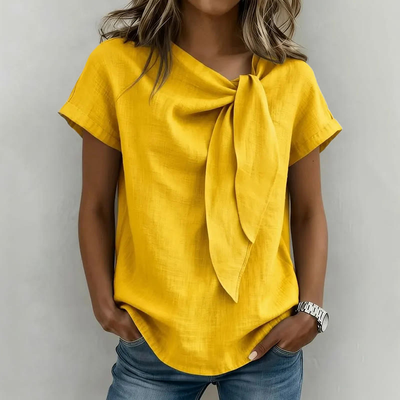Elegant Twisted Knot Neck Casual Blouse - Yellow - 3XL - image 3