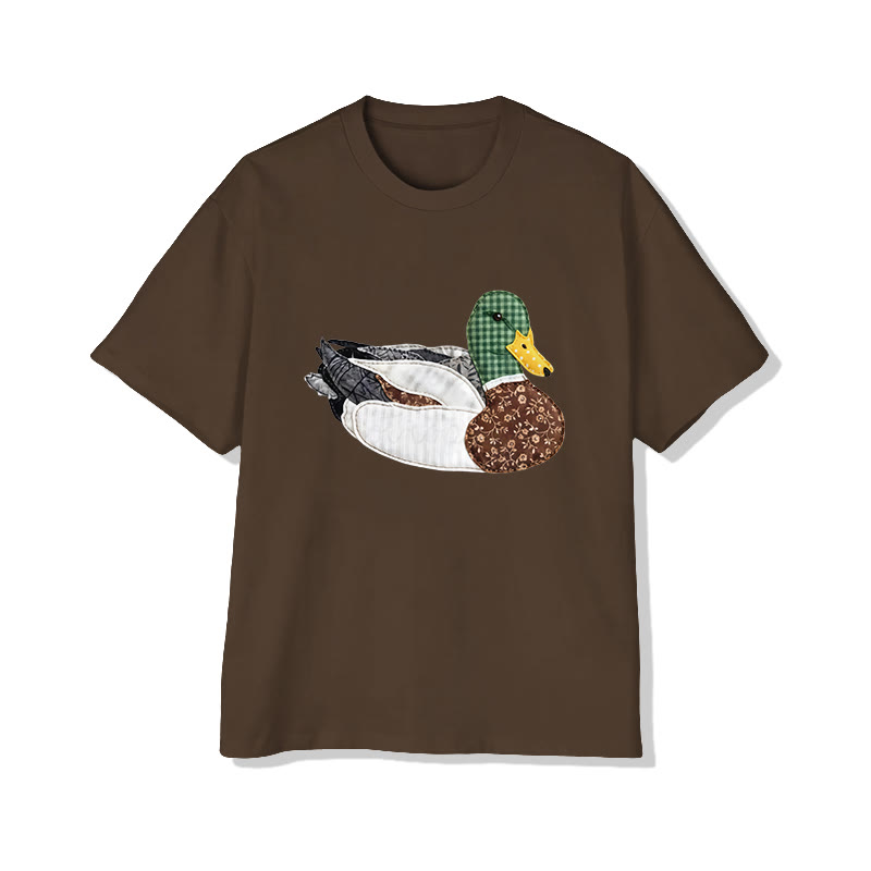 Rural Floral Farm Friend duck pattern Print Pattern Cotton Print T-Shirt - Coffee - US16-18(2XL) - image 5