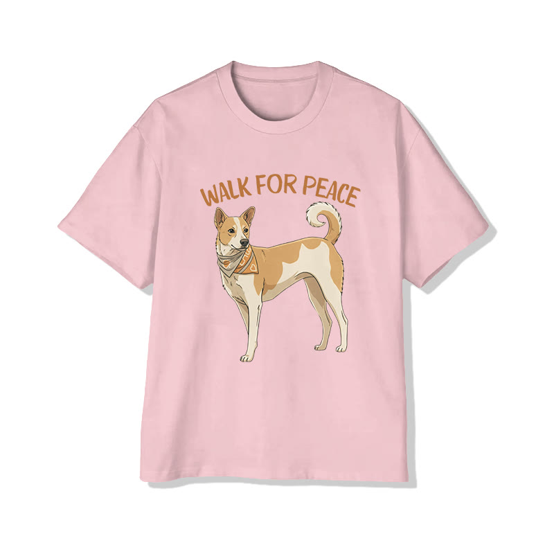 Unisex Walk For Peace Aloka Dog Pattern Cotton Print T-shirt - Pink - US20-22(3XL) - image 6