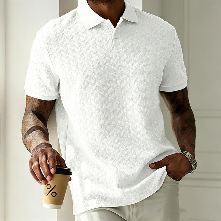 Cozy Solid Classic Texture Short-sleeve Button Polo Shirt - White - 3XL - image 5