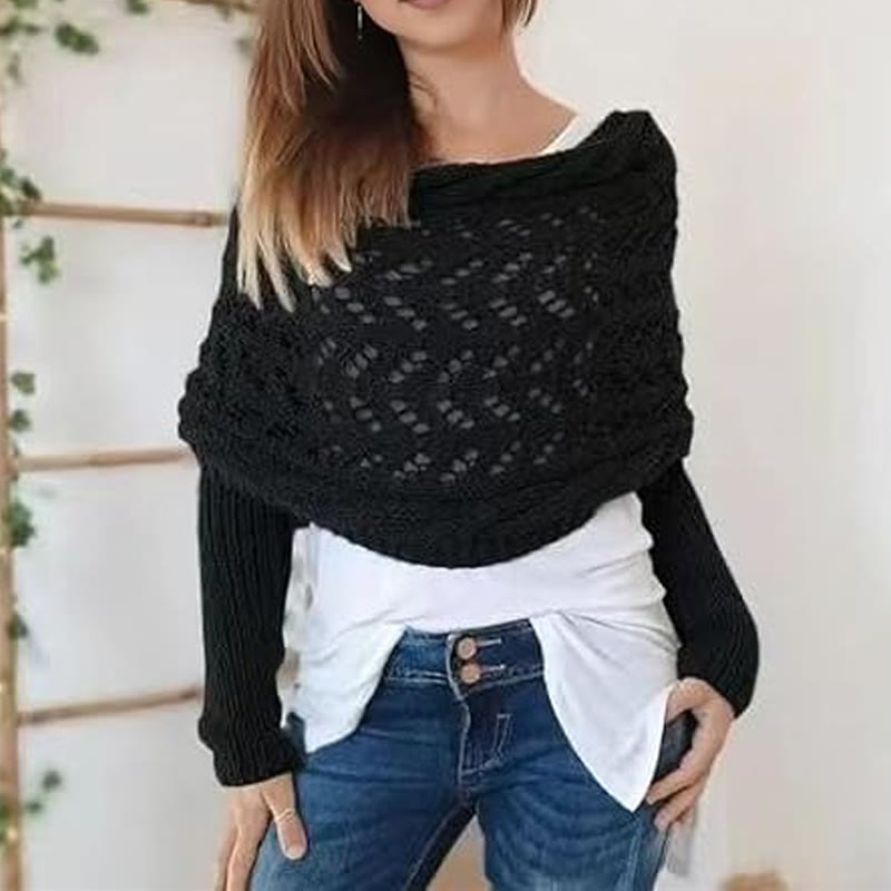 Elegant Knitting Overlapping Back Structure Long-sleeved Shawl - Black - 44*23cm - image 6