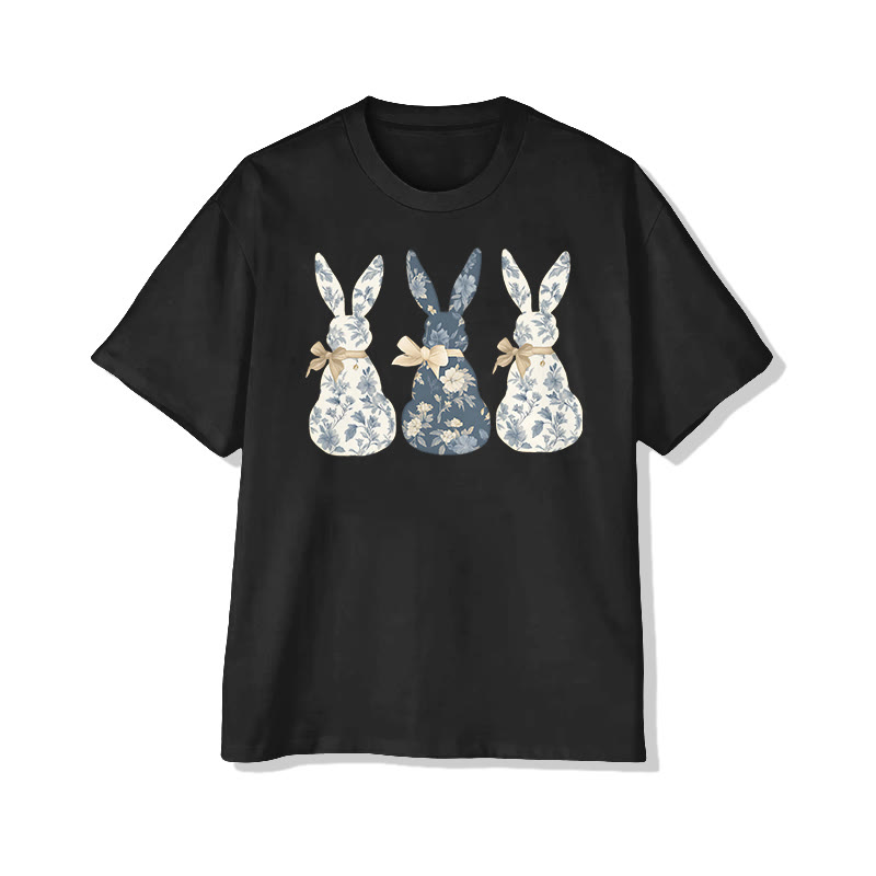 Cute Easter Flower Bunny Print Pattern Cotton Print T-shirt - image 8